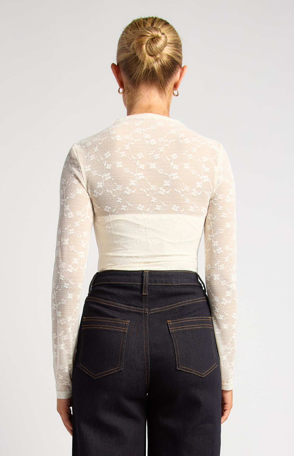 Elaria Floral Lace Sheer Top - White