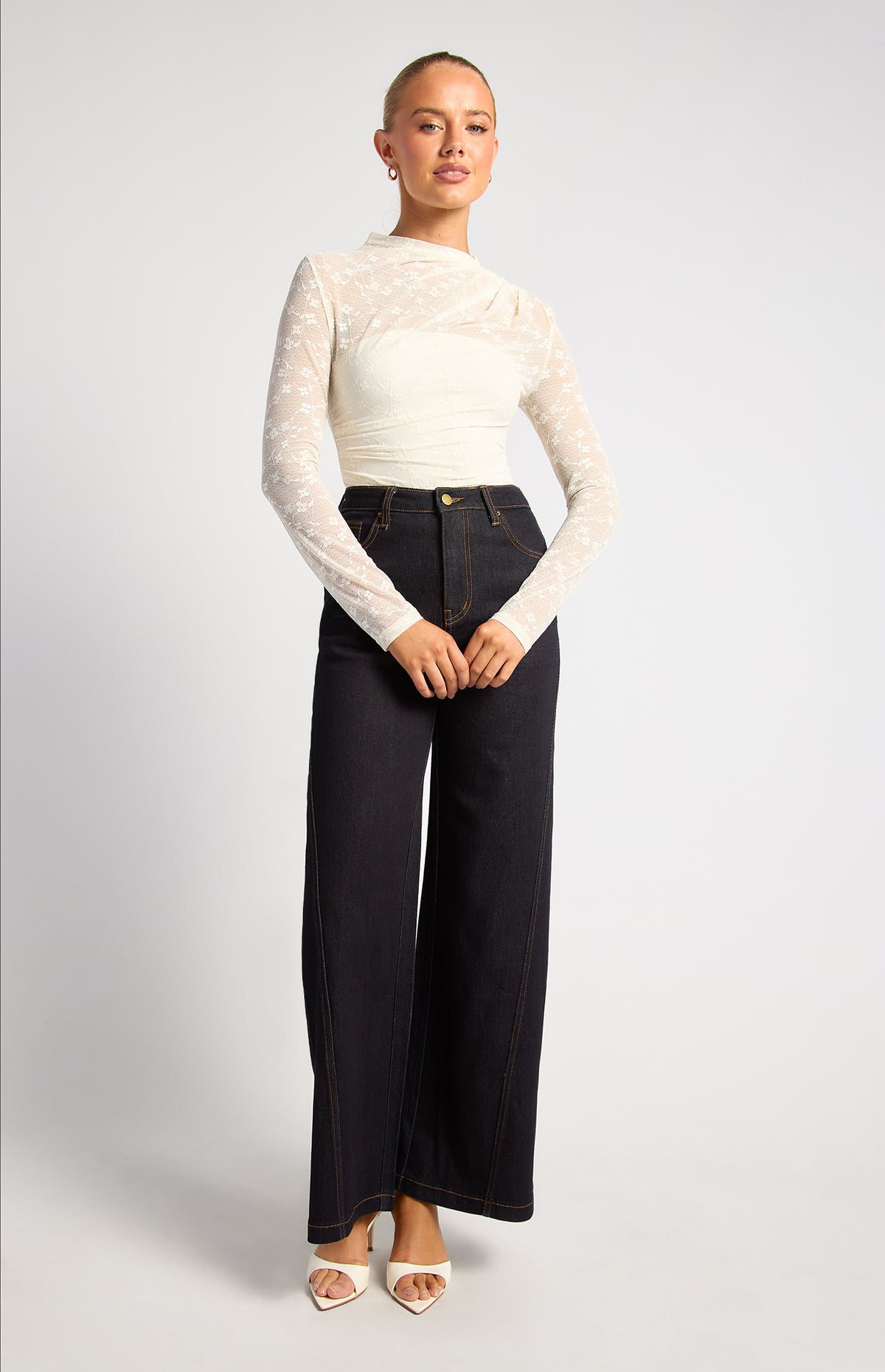 Elaria Floral Lace Sheer Top - White