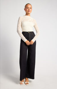 Elaria Floral Lace Sheer Top - White