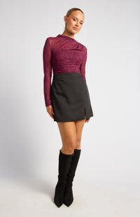 Elaria Floral Lace Sheer Top - Wine