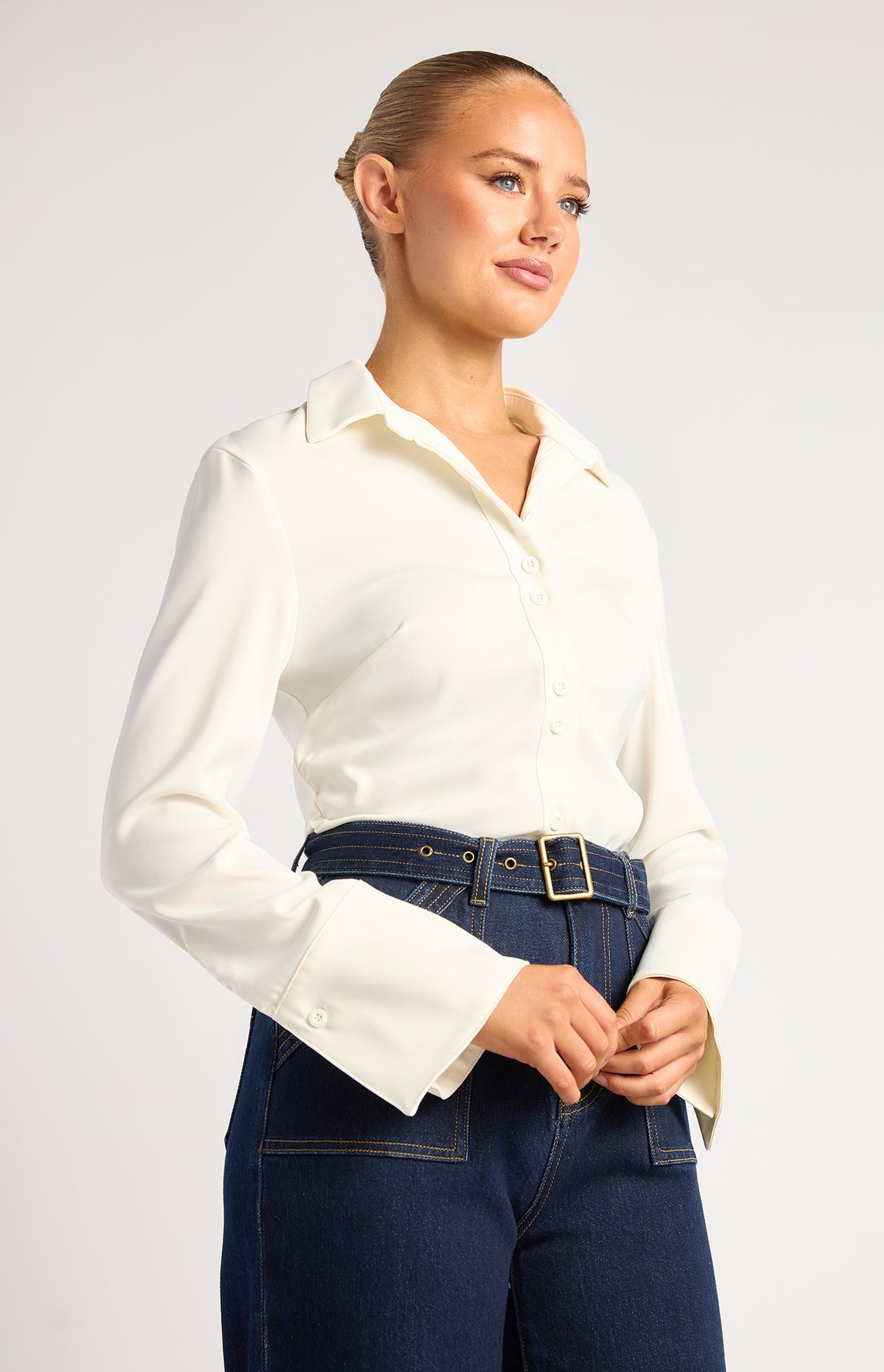 Province Long Sleeve Satin Shirt - White
