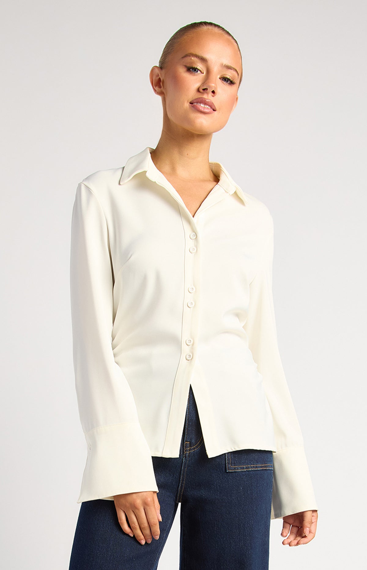 Province Long Sleeve Satin Shirt - White