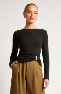 Becci Long Sleeve Top - Black