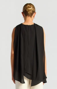 Elarina Scarf Chiffon Top - Black