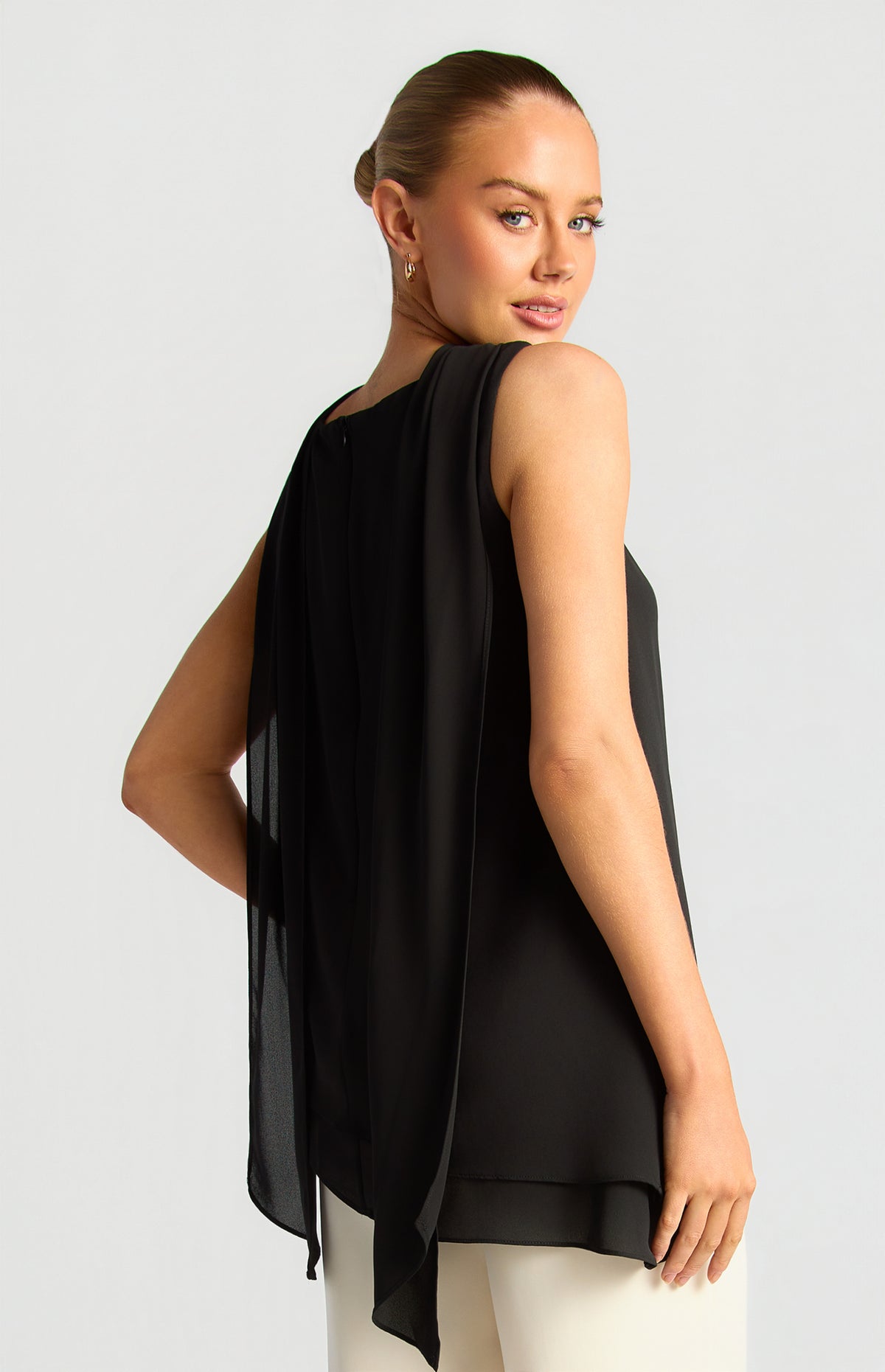 Elarina Scarf Chiffon Top - Black