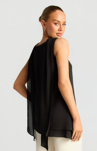Elarina Scarf Chiffon Top - Black
