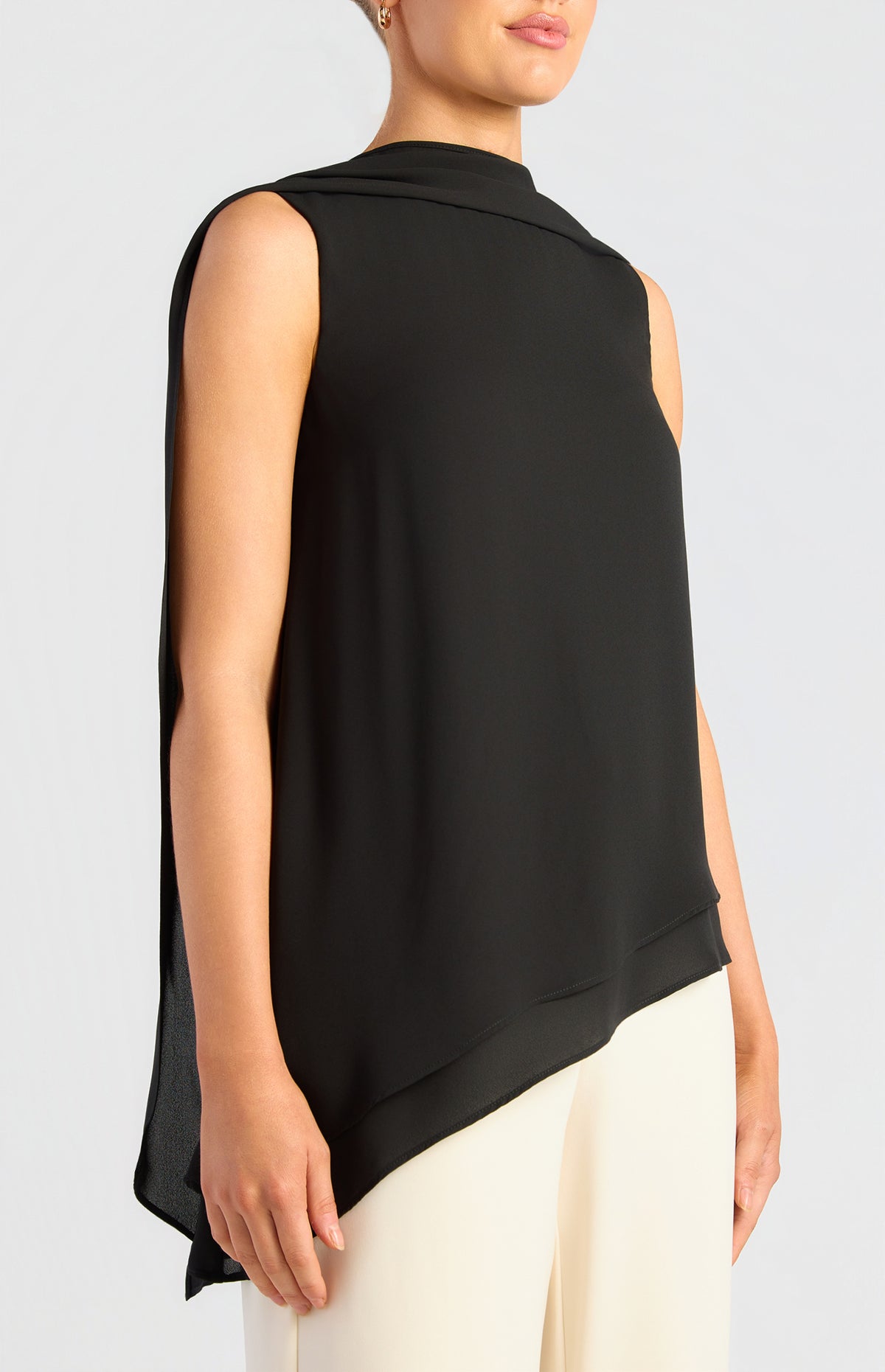 Elarina Scarf Chiffon Top - Black