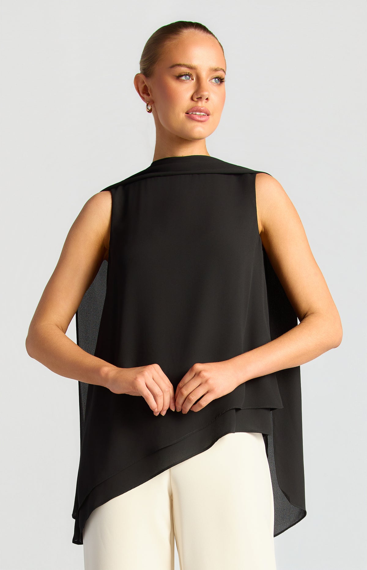 Elarina Scarf Chiffon Top - Black