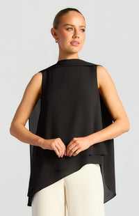 Elarina Scarf Chiffon Top - Black