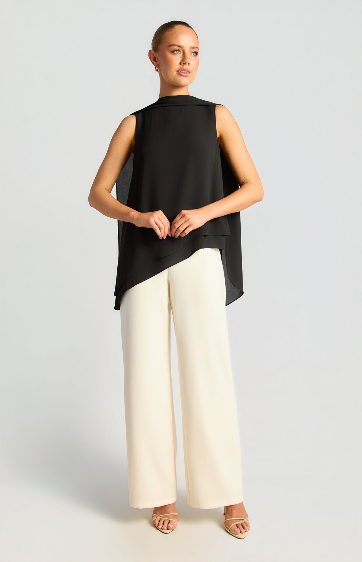 Elarina Scarf Chiffon Top - Black