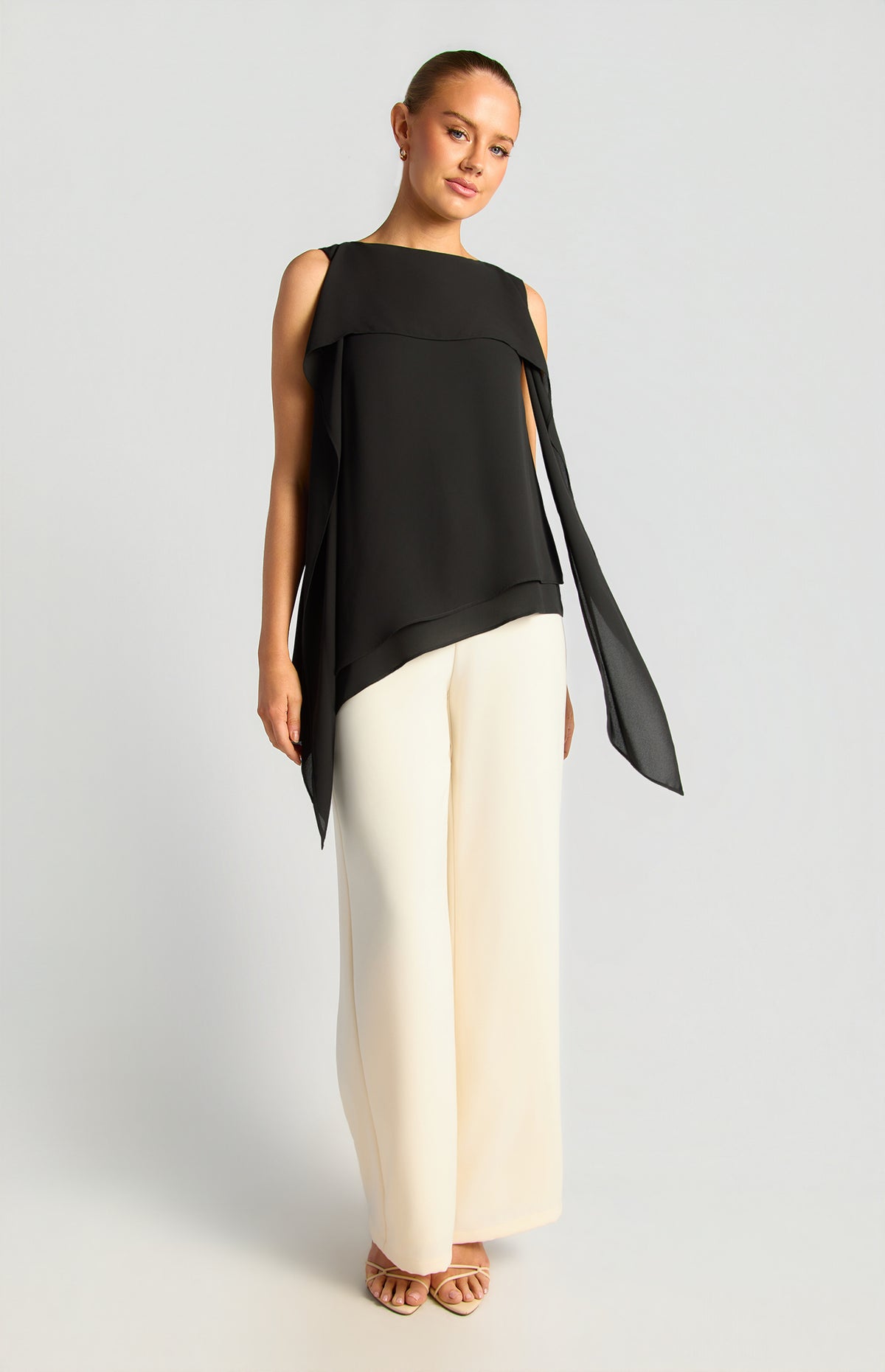 Elarina Scarf Chiffon Top - Black