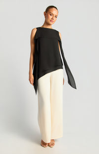 Elarina Scarf Chiffon Top - Black