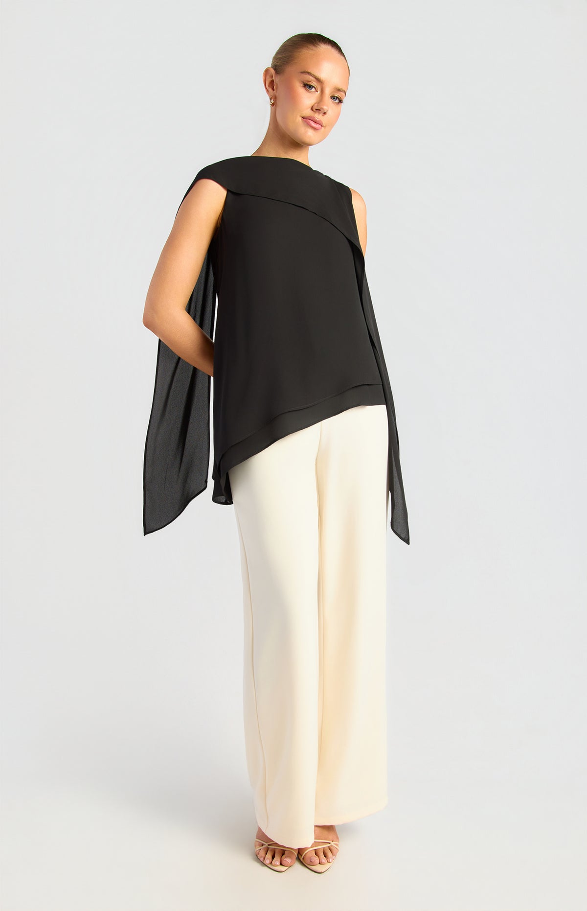 Elarina Scarf Chiffon Top - Black