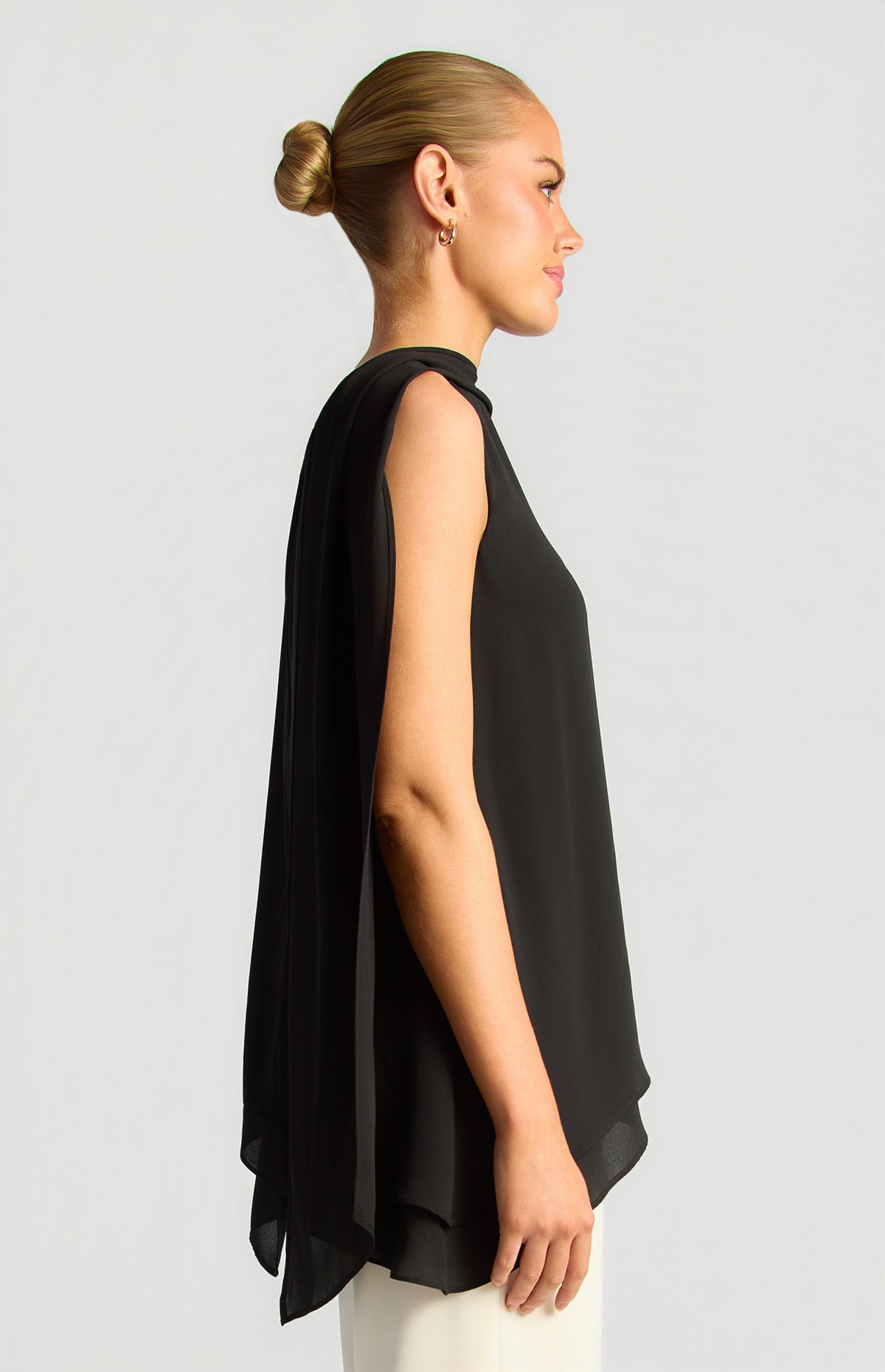Elarina Scarf Chiffon Top - Black