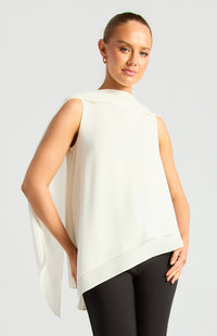 Elarina Scarf Chiffon Top - Bone