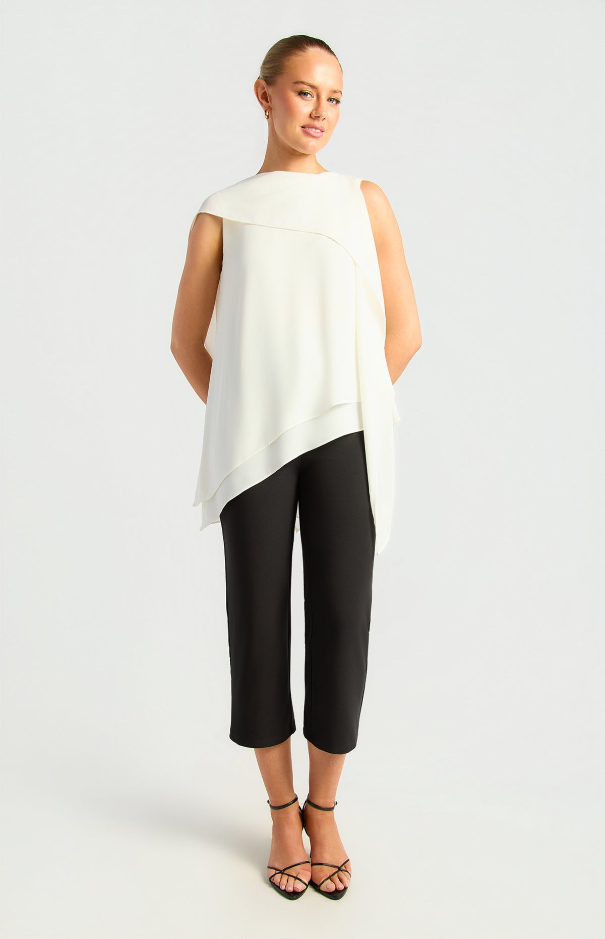 Elarina Scarf Chiffon Top - Bone