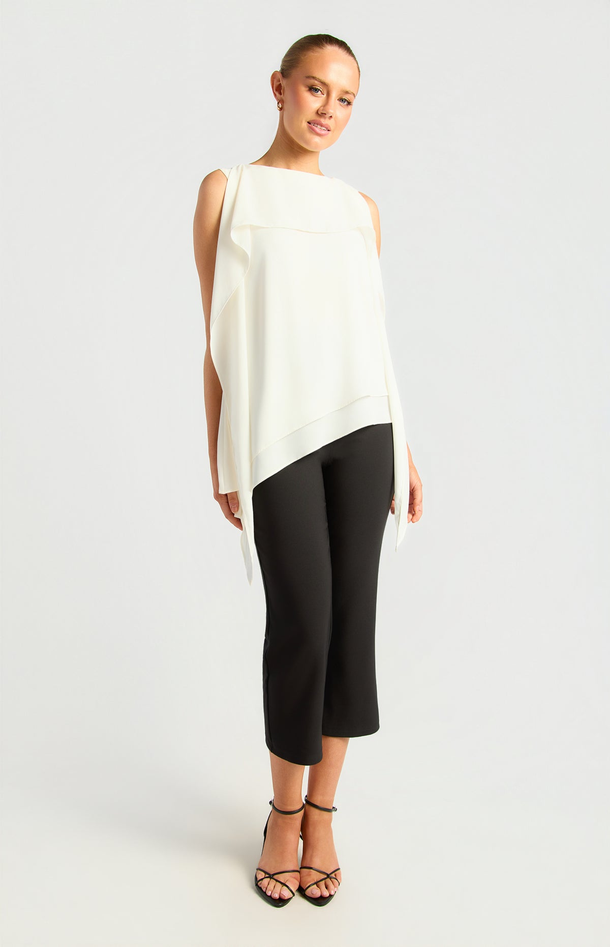 Elarina Scarf Chiffon Top - Bone