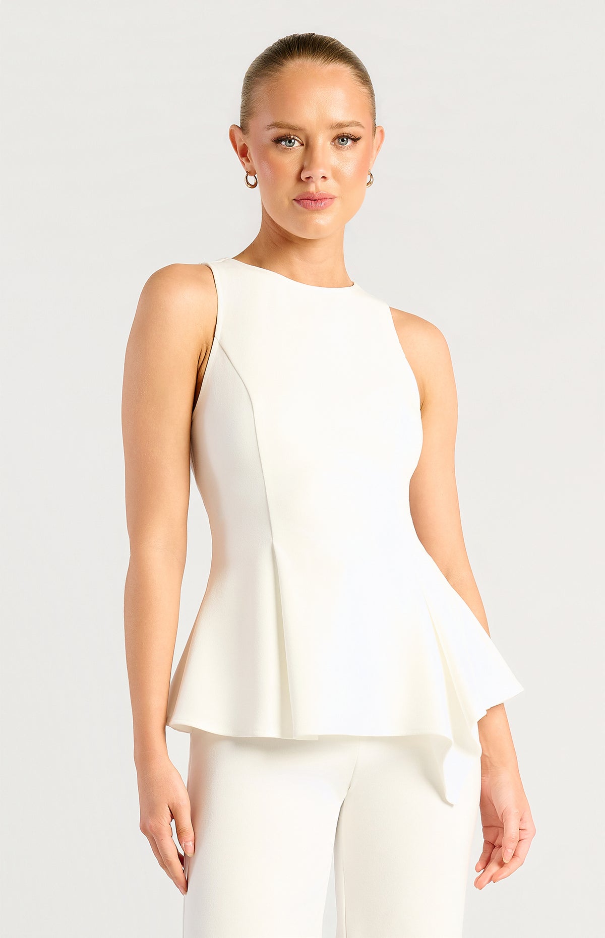 Loftus Peplum Sleeveless Top - White