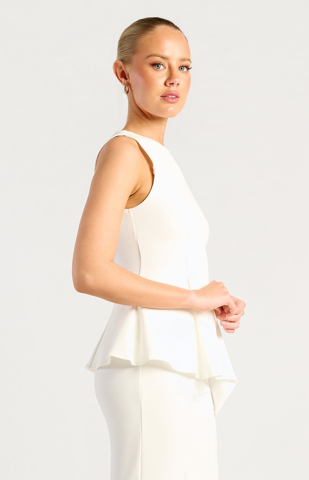 Loftus Peplum Sleeveless Top - White