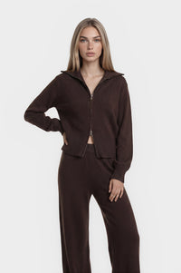 Kadie Jacket & Pants Knit Set - Espresso