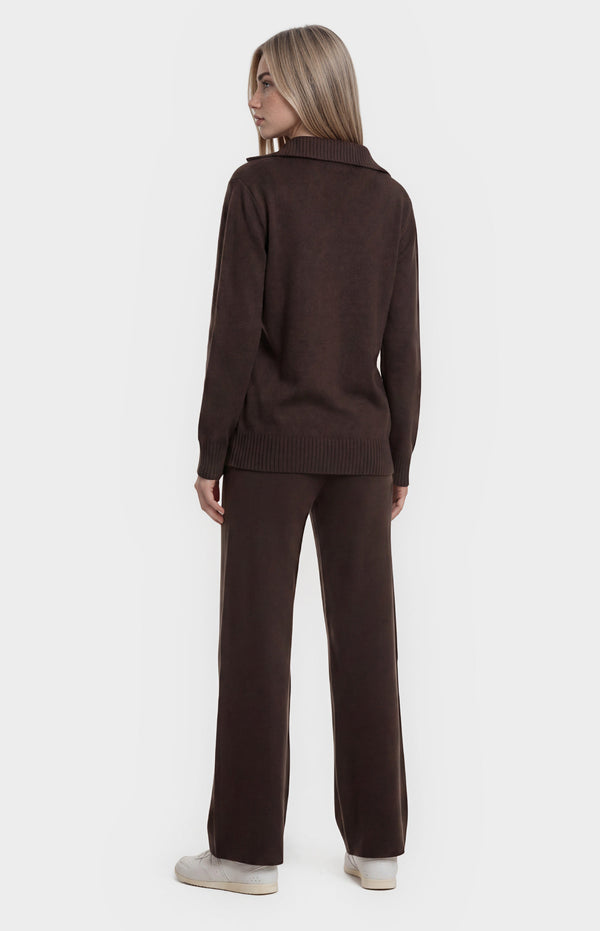 Kadie Jacket & Pants Knit Set - Espresso