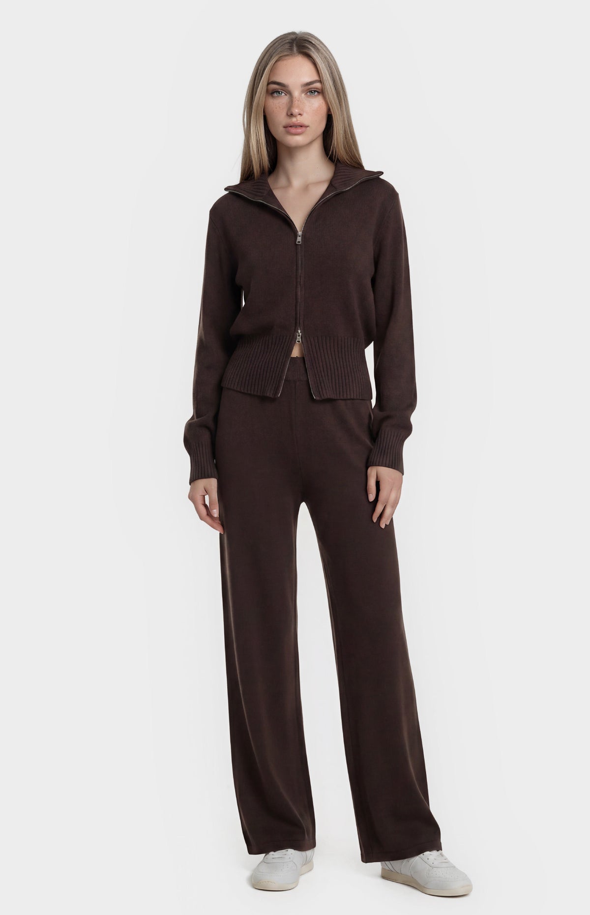 Kadie Jacket & Pants Knit Set - Espresso