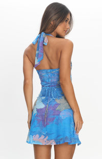 Miravelle Halter Mini Dress - Blue Floral