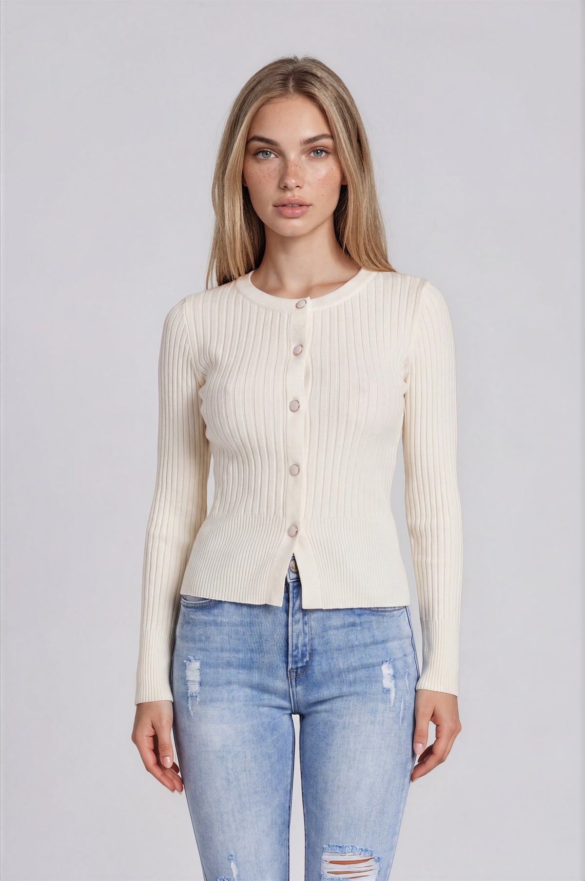 Casia Long Sleeve Knit Top - White
