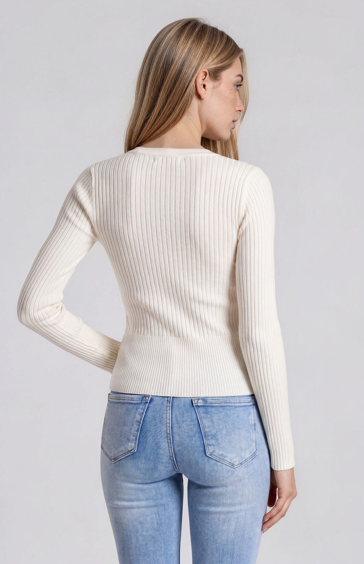 Casia Long Sleeve Knit Top - White