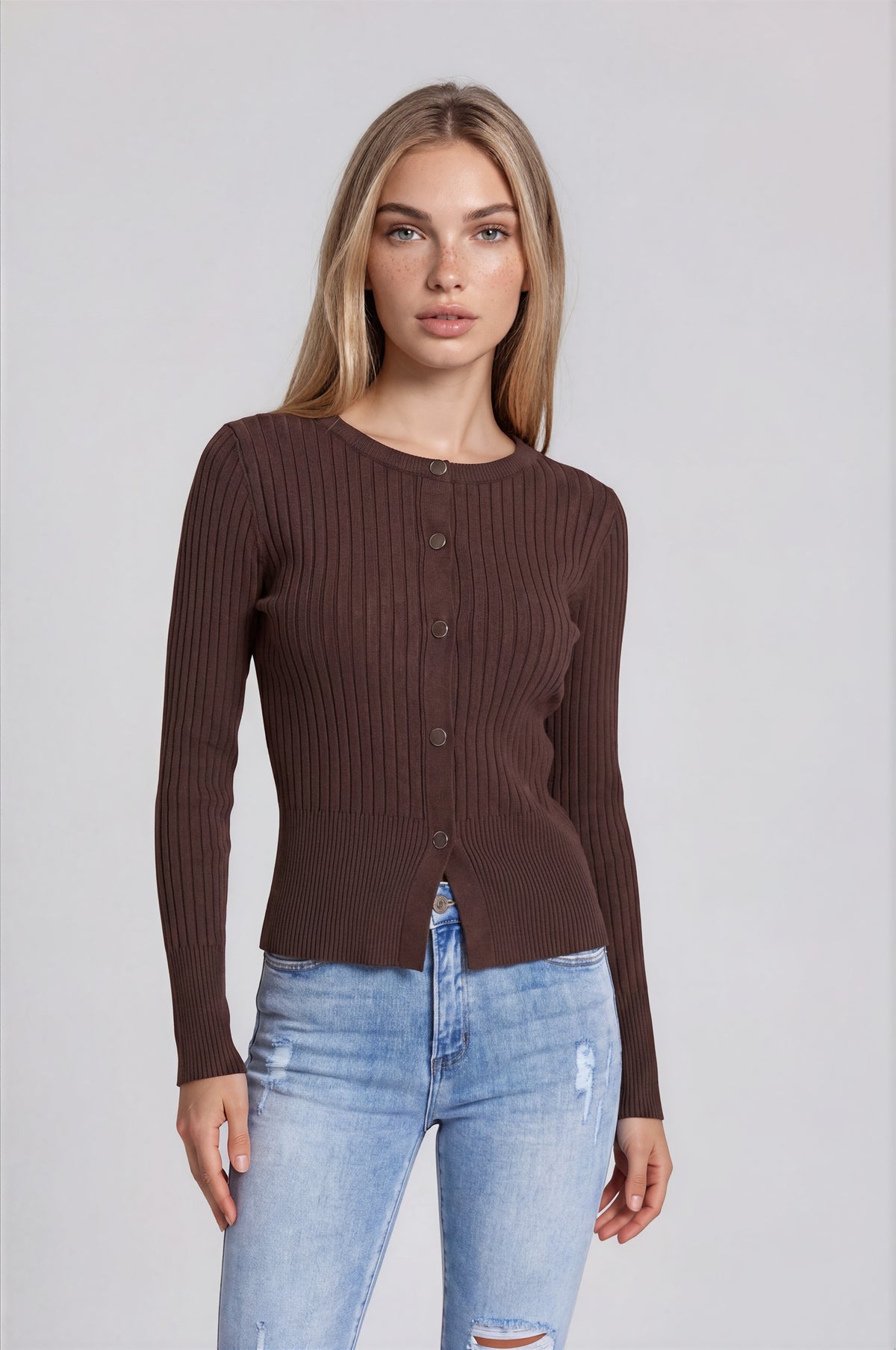 Casia Long Sleeve Knit Top - Espresso