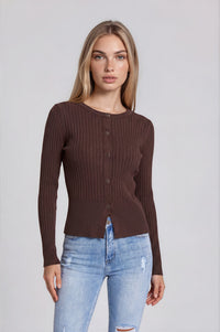 Casia Long Sleeve Knit Top - Espresso