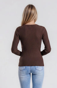 Casia Long Sleeve Knit Top - Espresso