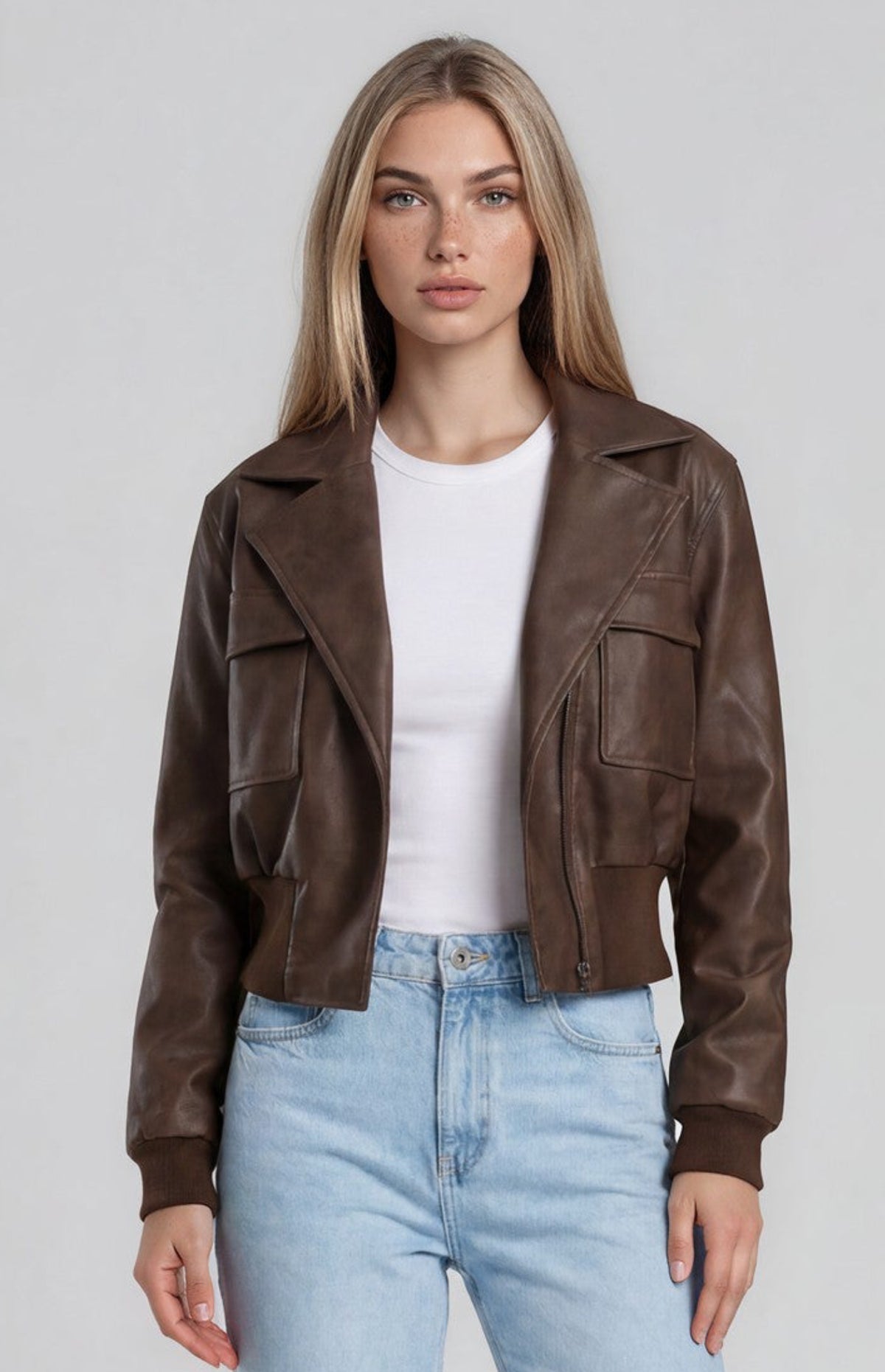 Elodie Faux Leather Jacket - Chocolate