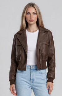 Elodie Faux Leather Jacket - Chocolate