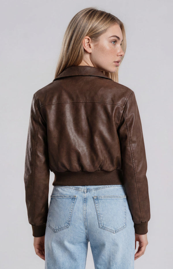 Elodie Faux Leather Jacket - Chocolate