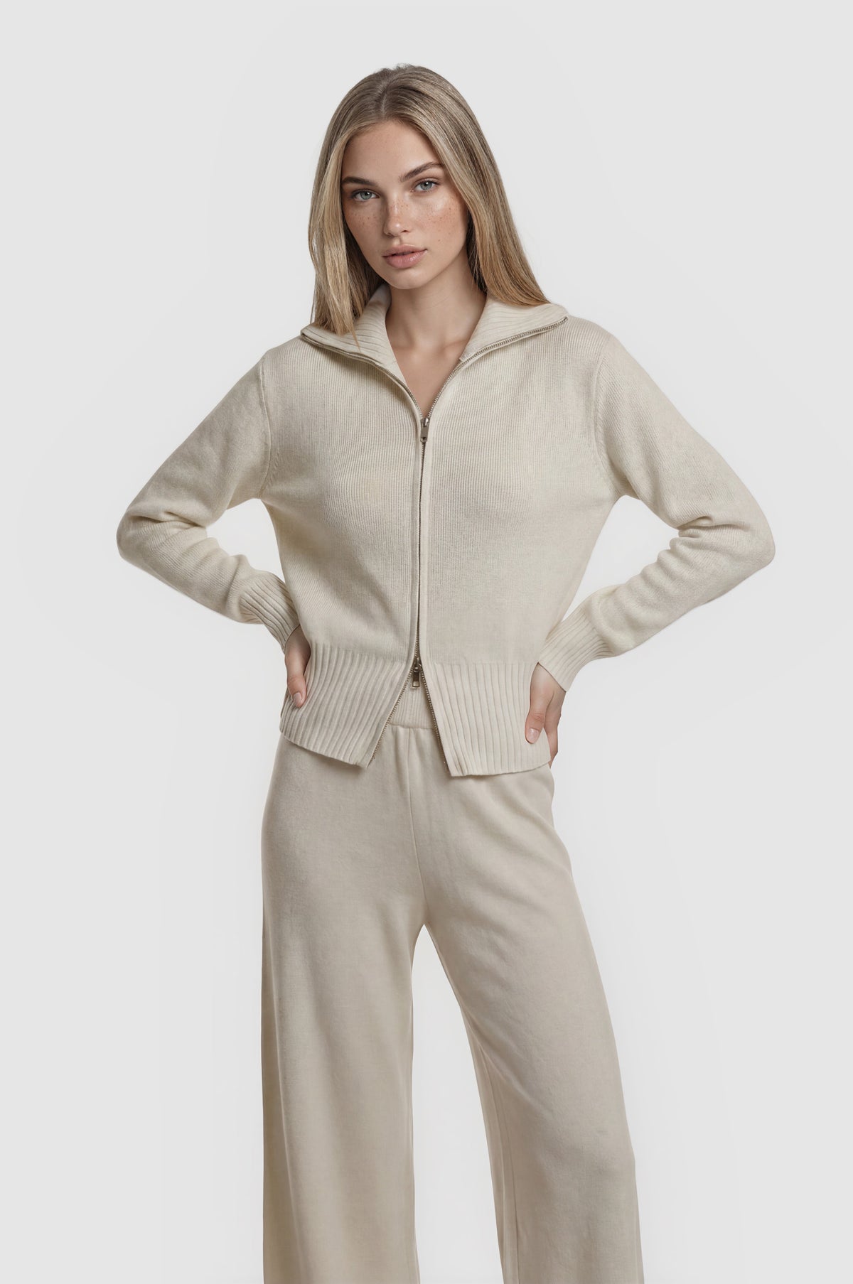 Kadie Jacket & Pants Knit Set - Bone