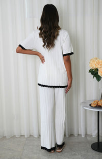 Daphne Short Sleeve Top & Wide Leg Pants Knit Set - White