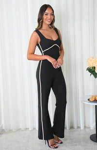 Megan Sleeveless, Wide Leg Fitted Jumpsuit - Black