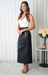 Cannes Faux Leather Button-Up Maxi Skirt - Black