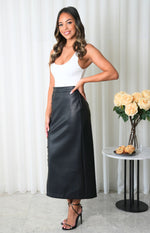 Cannes Faux Leather Button-Up Maxi Skirt - Black
