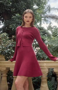 Romaine Dress & Cardigan Knit Set - Merlot