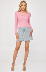 Chyna Long Sleeve, Ribbed Top - Pink