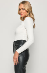Chyna Long Sleeve, Ribbed Top - White